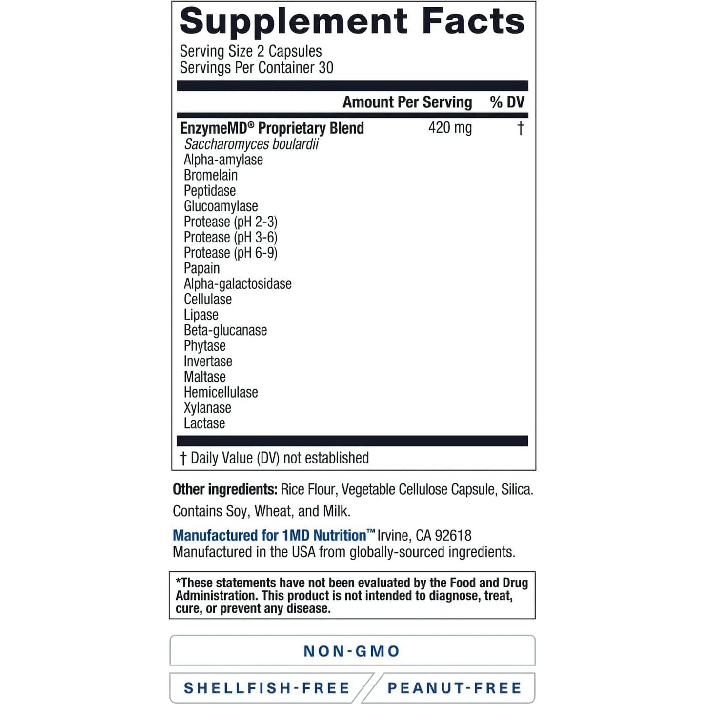 1MD Nutrition Enzymemd - Digestive Enzymes Supplement - Gas & Bloating Support | 60 Capsules
