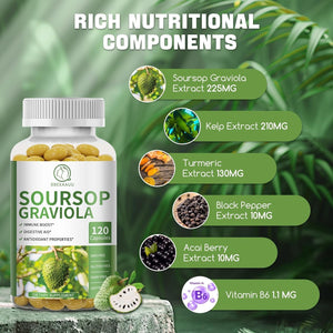 Soursop Graviola Capsules with Kelp, for Cell Regeneration, Enhances Immunity, Digestive Support 120 Counts