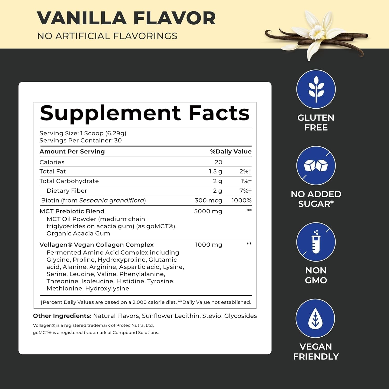 POWERLIFE Power Life® Peak MCT Powder Supplement with Plant-Based Collagen and Biotin - Vanilla Flavor (30 Servings)