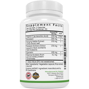 Vitamonk Histamine Blocker for Histamine Intolerance - DAO Enzyme Supplement for Smooth Digestion - 60 Capsules