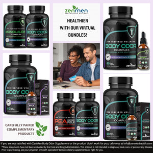 Natural Body Odor Eliminator Pills - Chlorophyll with Zinc, Champignon, Psyllium Fiber - 60 Vegan Capsules. Made in the USA