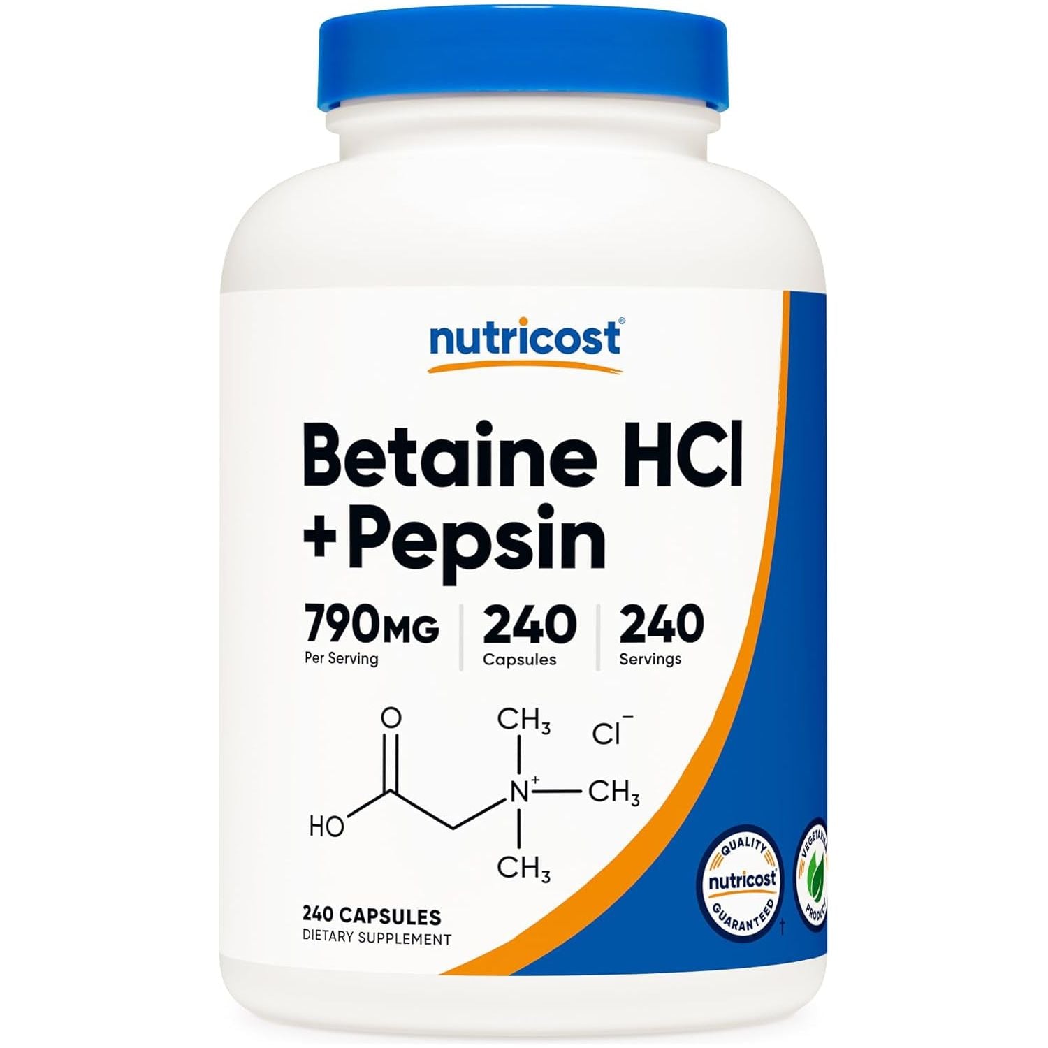 Nutricost Betaine Hcl + Pepsin 790Mg, 240 Capsules - Gluten Free & Non-Gmo