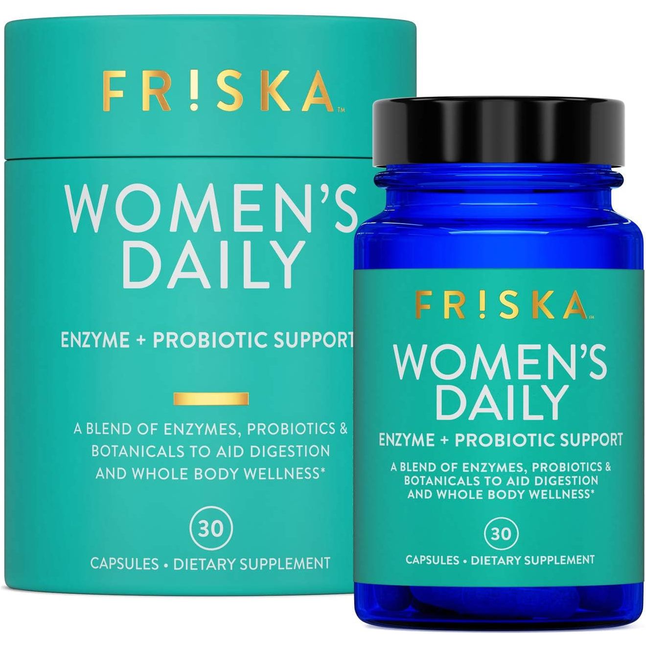 FRISKA Women’S Daily Digestive Enzyme and Probiotics Supplement, 30 Capsules