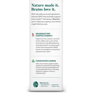 NEURIVA Original Decaffeinated Clinically Tested Nootropic Brain Supplement for Memory, Focus & Concentration 28Ct Capsules