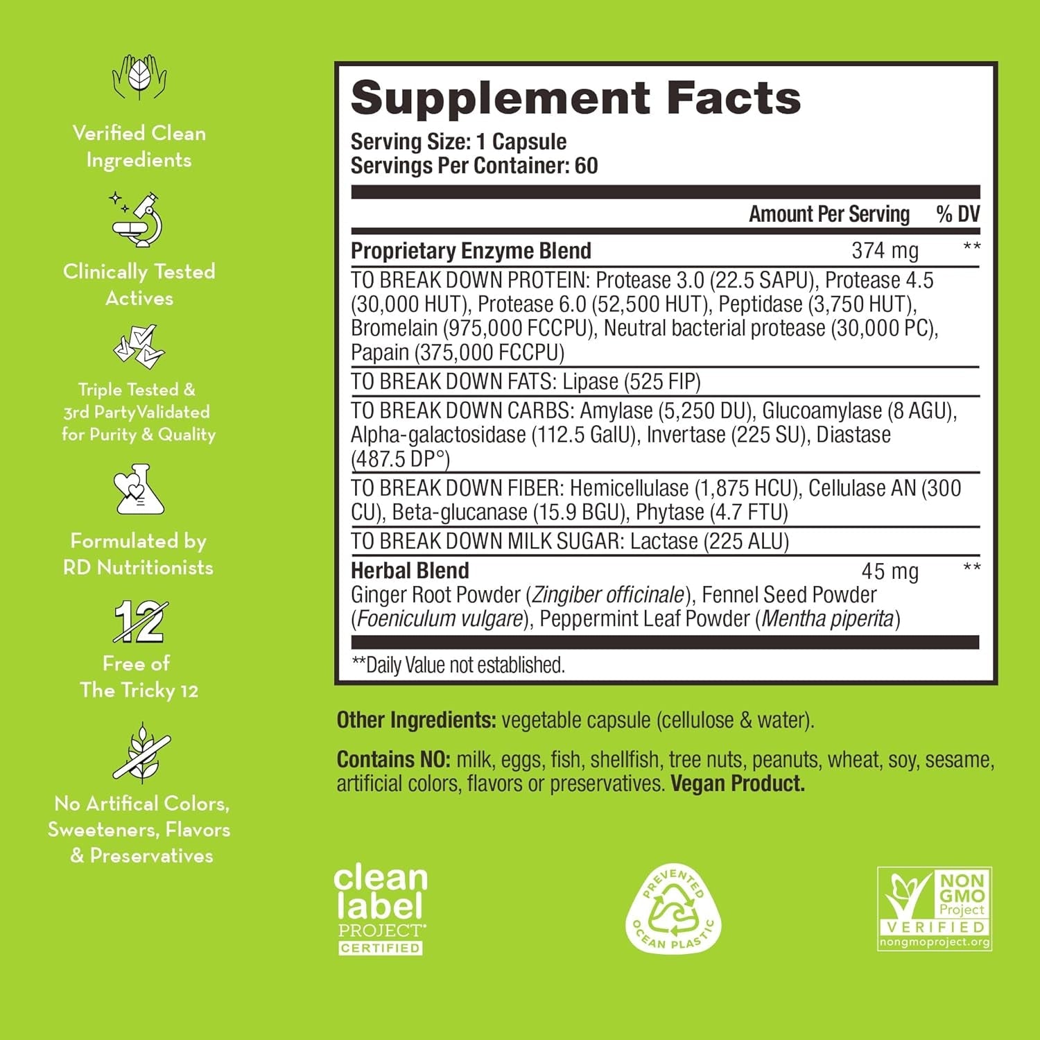 HUM Flatter Me Extra Strength Digestive Enzymes - Fast-Acting Bloat Relief for Digestive Health 60 Servings