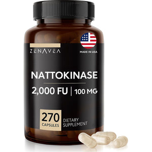 Nattokinase Supplement - 2000 FU of Enzyme - 270 Capsules - 100Mg