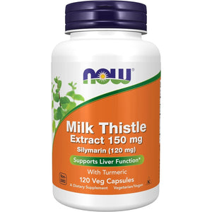 NOW Foods Supplements, Silymarin Milk Thistle Extract 150 Mg with Turmeric, Supports Liver Function*, 120 Capsules