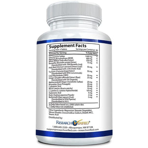 Research Verified Joint Support - Glucosamine, MSM, Turmeric, Boswellia, Bioperine - Vegan - 90 Capsules - 30 Servings