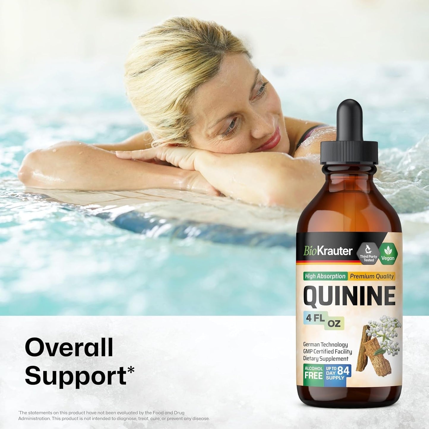 BIO KRAUTER Quinine for Leg Cramps Tincture - Cinchona Bark Extract - 4 Fl.Oz.