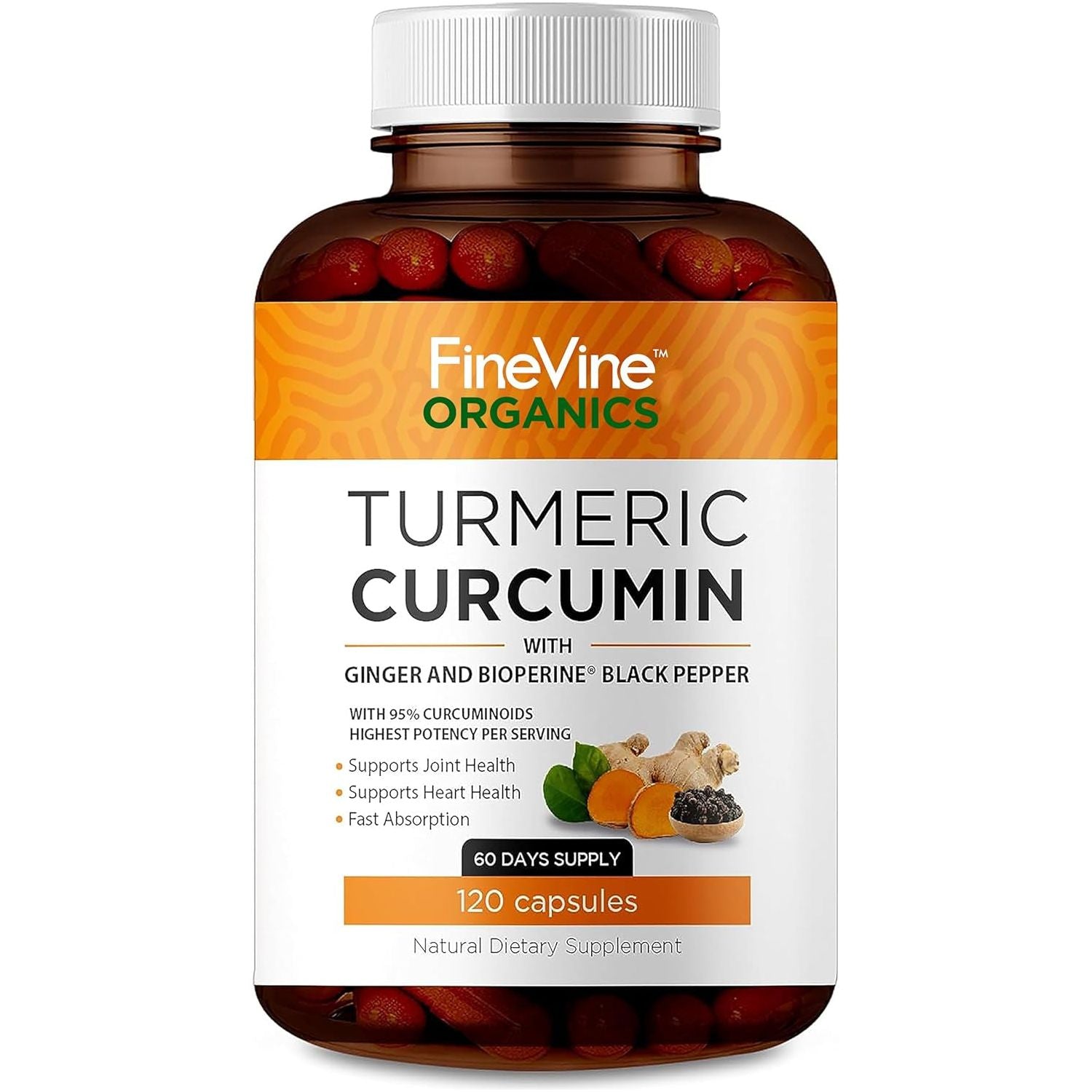 Turmeric Curcumin with Bioperine Black Pepper and Ginger - Made in USA - 120 Vegetarian Capsules
