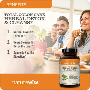 Naturewise Total Colon Care Herbal Cleanse - with Prebiotics, Botanicals, & Antioxidants 60 Capsules