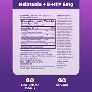 Natrol Advanced Sleep Melatonin + 5HTP, 6Mg, Calming Sleep Aid 60 Tablets 60-Day Supply