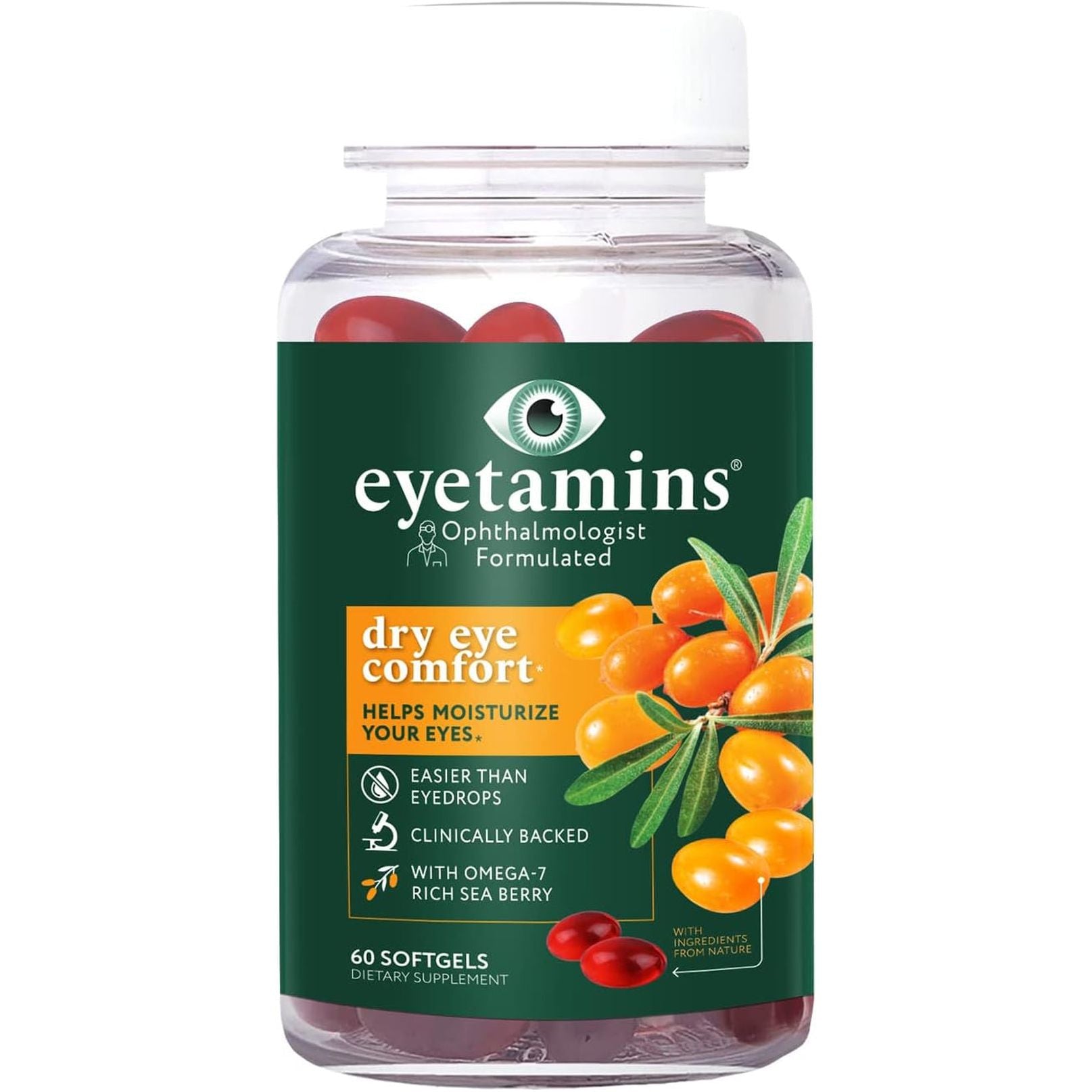 Dry Eye Comfort - Ophthalmologist - Formulated, Natural - Himalayan Sea Buckthorn Oil - Vegan and Non-Gmo Formula 60 Softgels