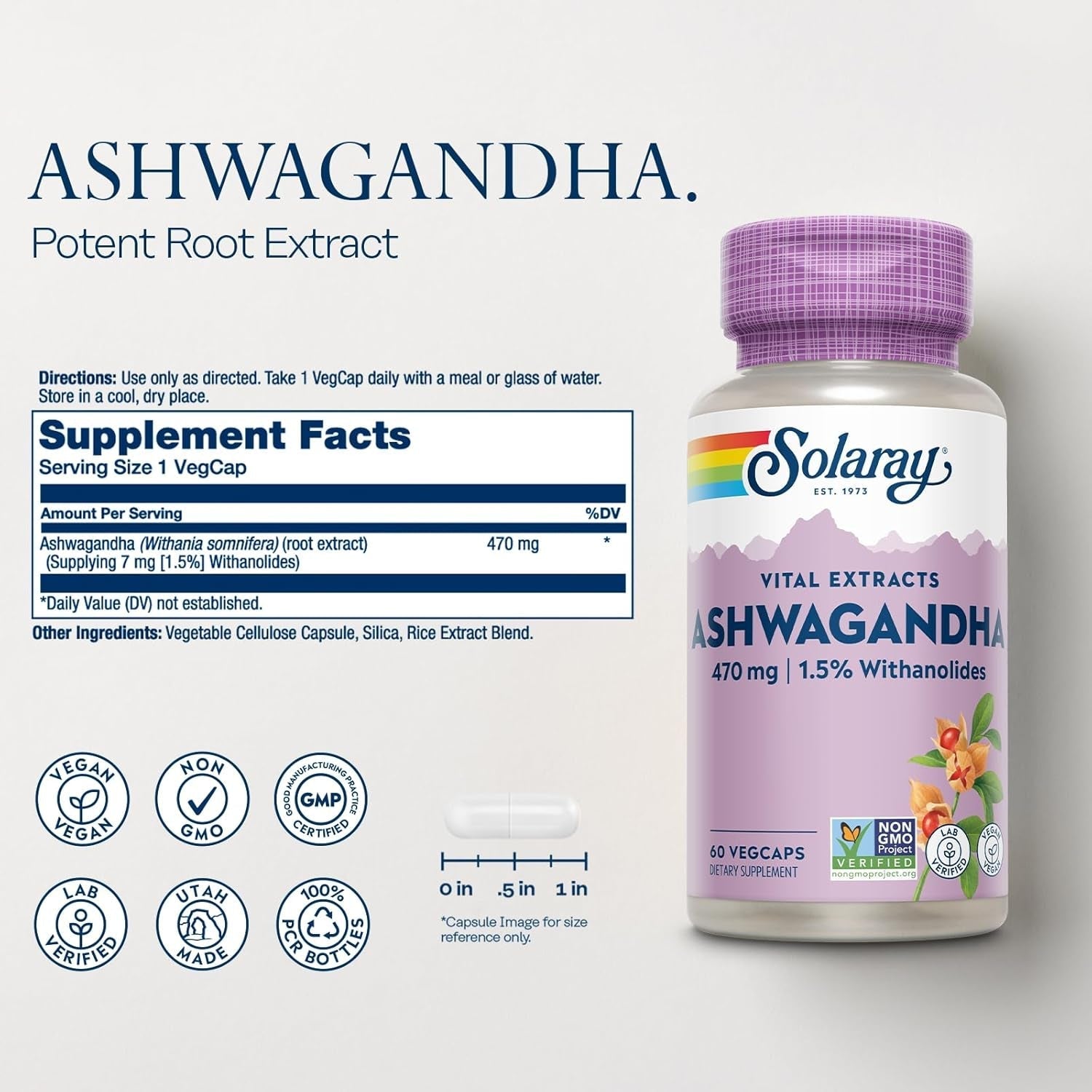SOLARAY Vital Extracts Ashwagandha 470 Mg - 60 Servings