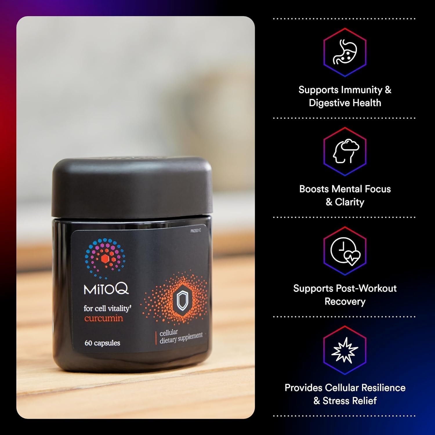 Mitoq Curcumin Advanced Coq10 Antioxidant - Supports Immunity, Digestive Health, & Cell Vitality (60 Capsules)