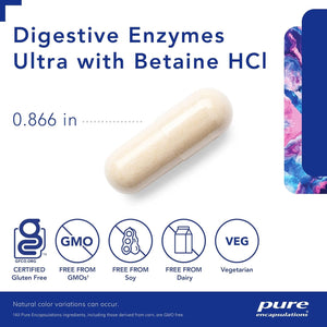 Pure Encapsulations Digestive Enzymes Ultra with Betaine Hcl to Support Protein, Carb, Fiber, and Dairy Digestion* - 90 Capsules