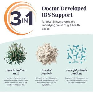 Ibtrol® 3–In–1 IBS Gut Health Supplement with Psyllium, Prebiotic and Probiotics, 60 Servings (Natural Orange Flavor)