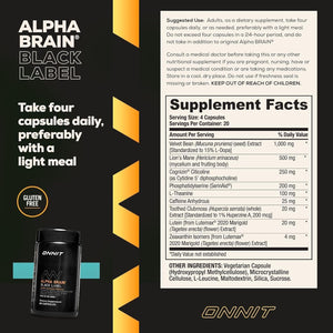 ONNIT Alpha Brain Black Label Capsule (80Ct) Premium Citicoline Brain Supplement - Focus, Concentration & Memory