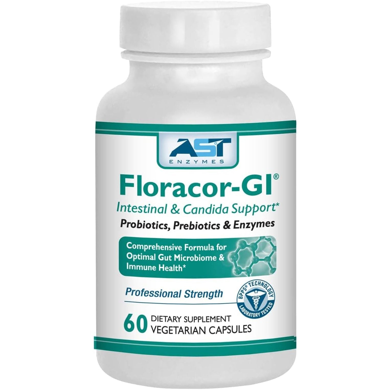 Floracor - Supports Gut & Intestinal Health - Premium Probiotic, Prebiotic and Enzyme Formula - 60 Vegetarian Capsules