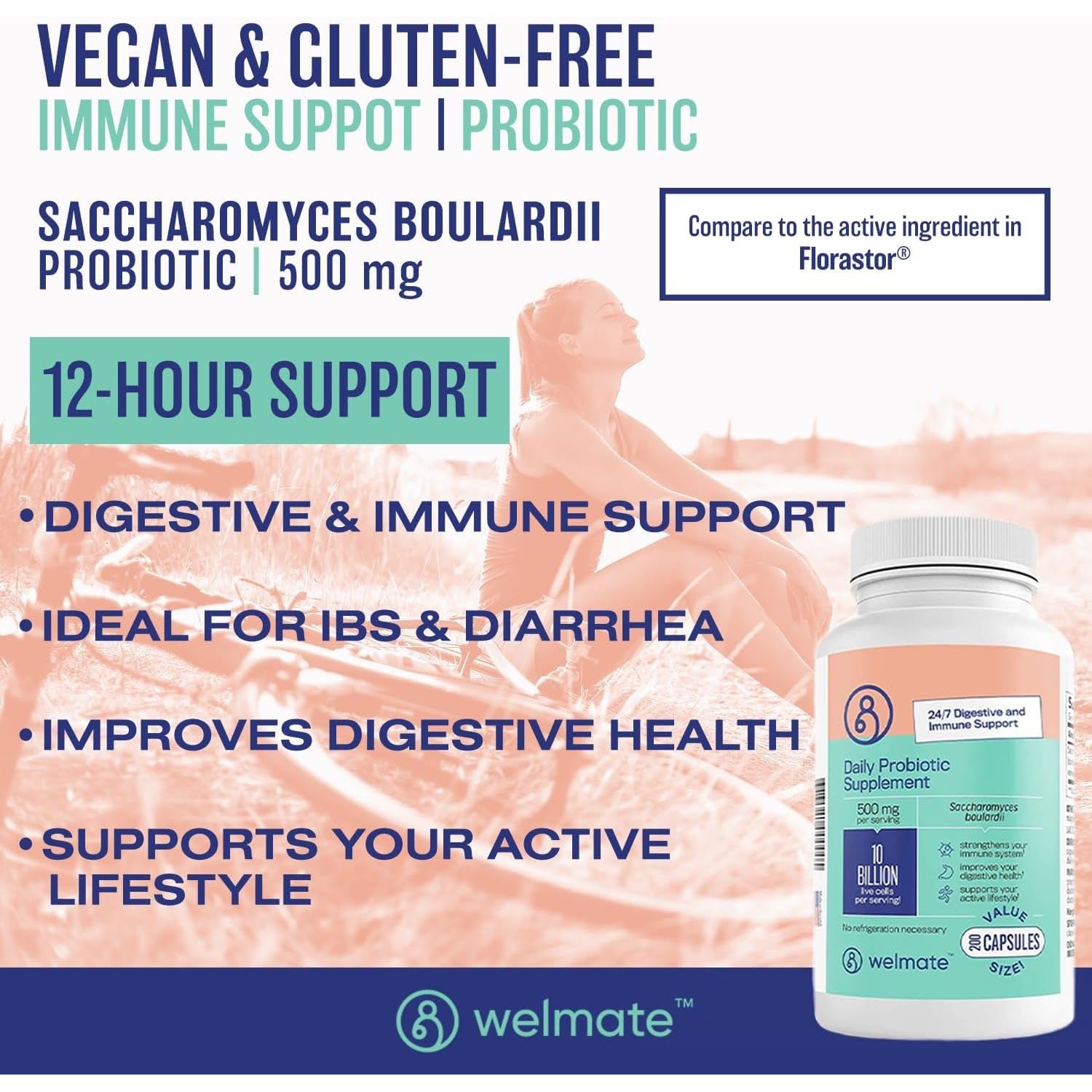 WELMATE Saccharomyces Boulardii | Daily Probiotic Supplement | 10 Billion CFU 200 Veggie Capsules