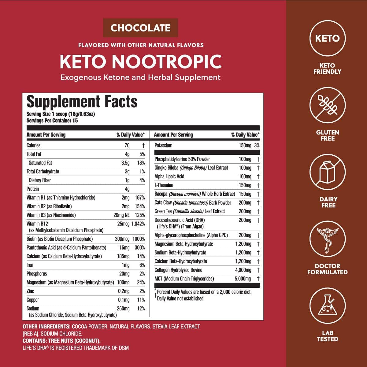 Perfect Keto Nootropic Brain Support, Caffeine Free Focus and Energy Supplement 15 Servings