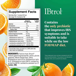 Ibtrol® 3–In–1 IBS Gut Health Supplement with Psyllium, Prebiotic and Probiotics, 60 Servings (Natural Orange Flavor)