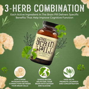 The Brain Pill - Brain Booster Supplement for Focus, Memory, Clarity, Energy 90 Capsules
