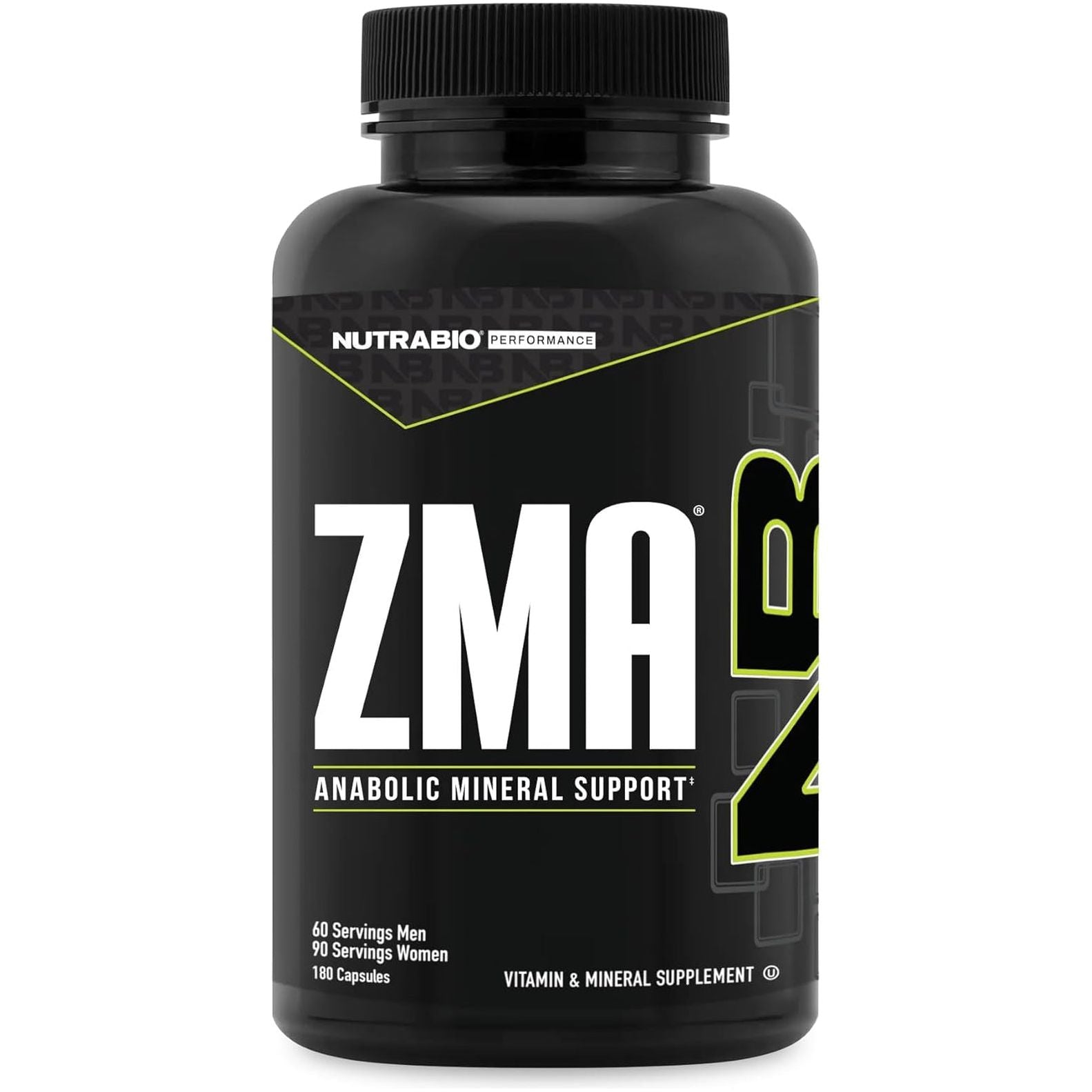 Nutrabio ZMA Vegetable Supplement - Anabolic Mineral Support - Recovery, Growth, Sleep 180 Capsules