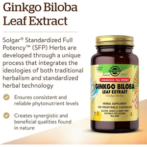 Solgar Ginkgo Biloba Leaf Extract - Brain Health & Mental Alertness 180 Capsules