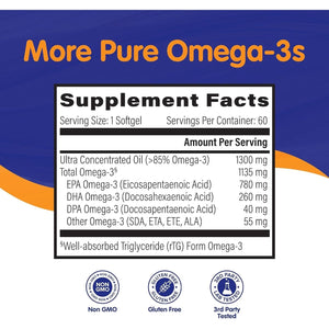 Omegavia Ultra Concentrated Omega 3 Fish Oil Burpless, 60 Softgels, 1135 Mg