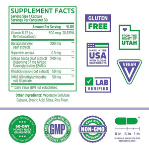 Zhou Neuro Peak Brain Support Supplement | Memory, Focus & Clarity Formula | 30 Vegcaps