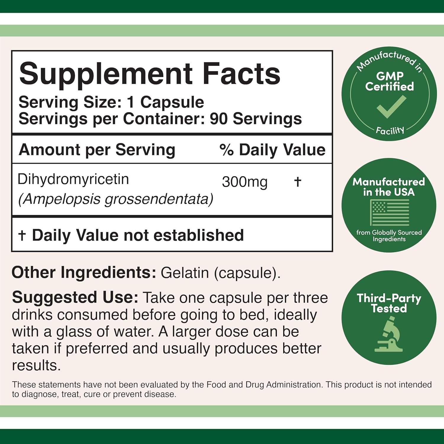 Dihydromyricetin (DHM) Supplement for Liver Support 90 Capsules 300Mg
