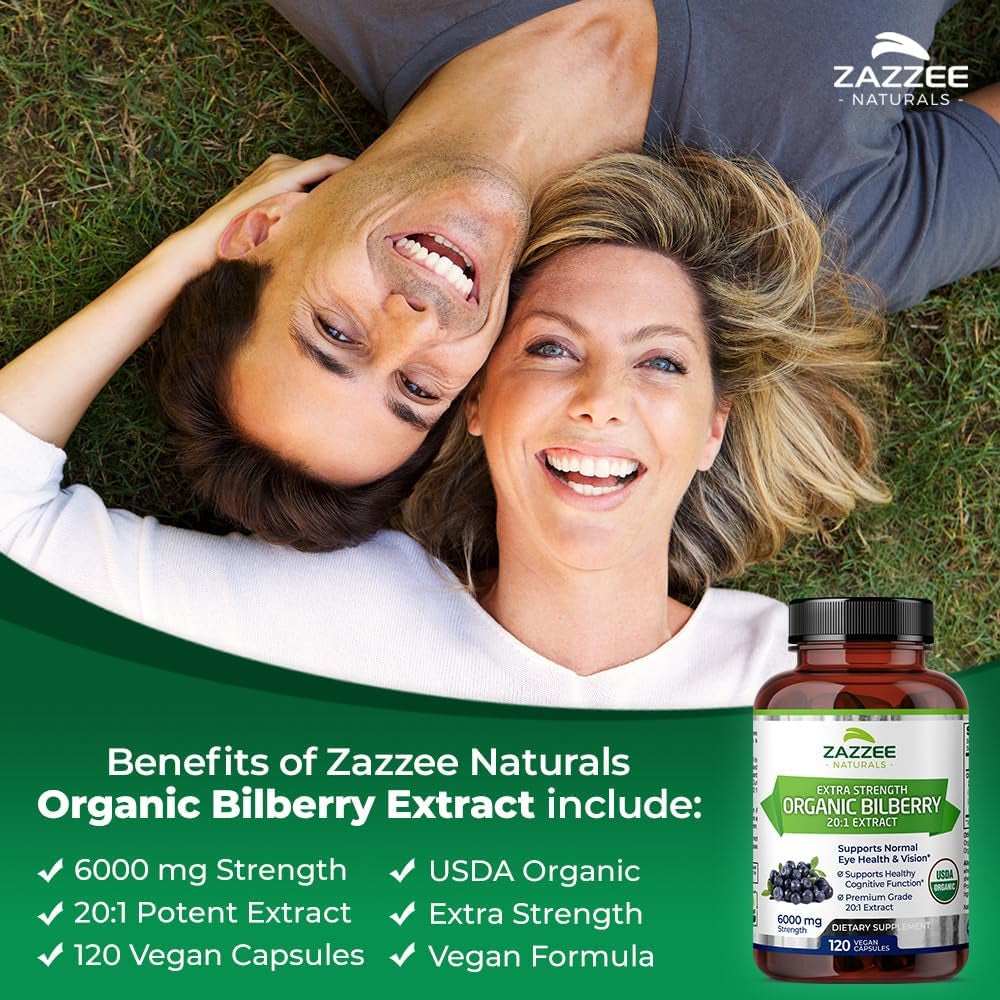 Zazzee USDA Organic Bilberry 20:1 Extract, 6000 Mg, 120 Vegan Capsules