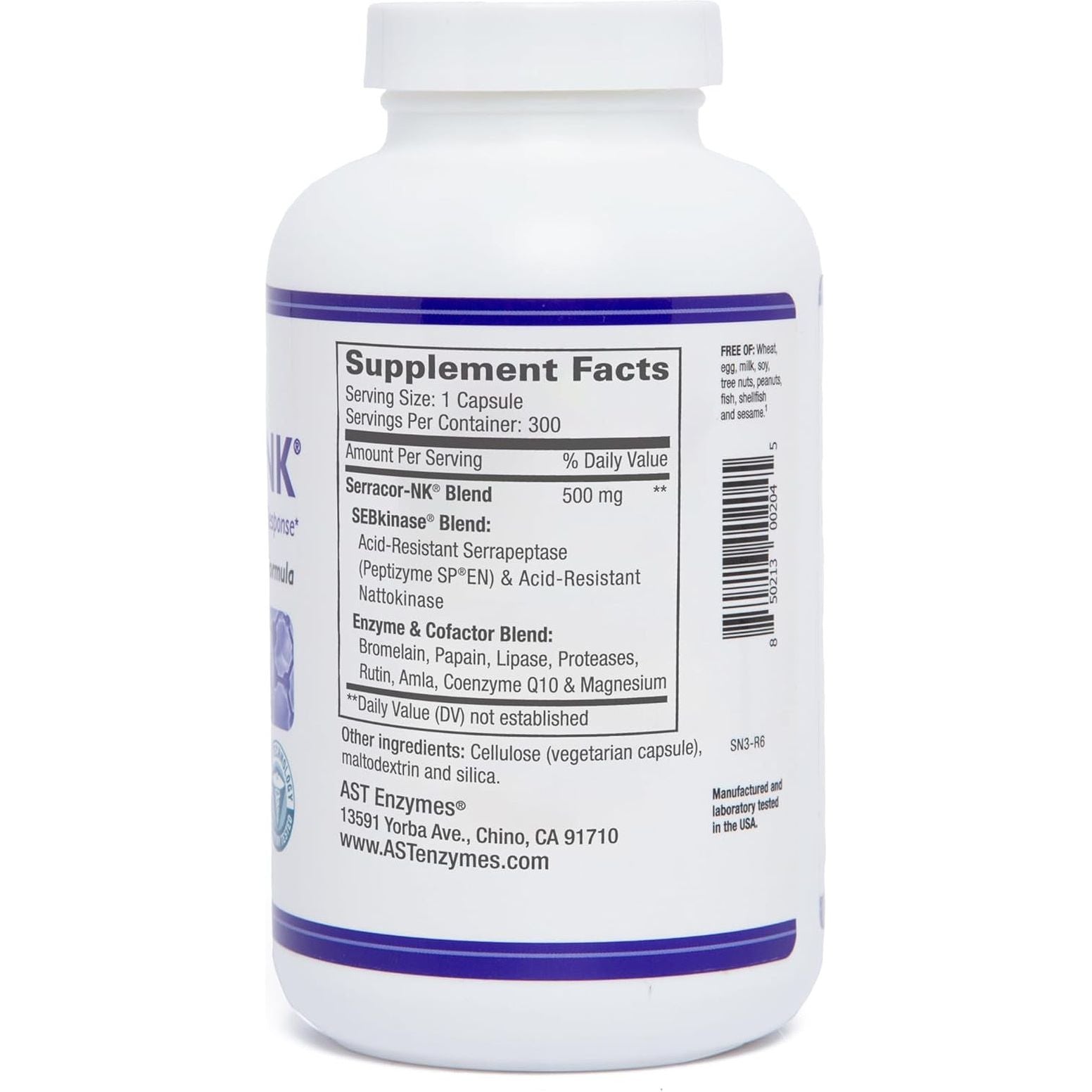 Serracor-Nk – Circulatory and Respiratory Support – Natural Systemic Enzymes Formula 300 Capsules