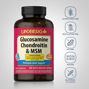 Piping Rock Glucosamine Chondroitin MSM | 200 Capsules | Non GMO & Gluten Free Supplement | by Lindberg