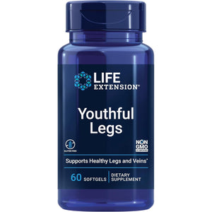Life Extension Youthful Legs, Blood Flow, Vein Support, Circulation Supplement, Leg Health, Orange Peel Extract, Diosmin, Gluten Free, Non-Gmo, 60 Softgels