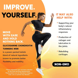 Glucosamine Chondroitin with Turmeric and MSM Supplement - Joint Health Supplement Capsules 60 Count