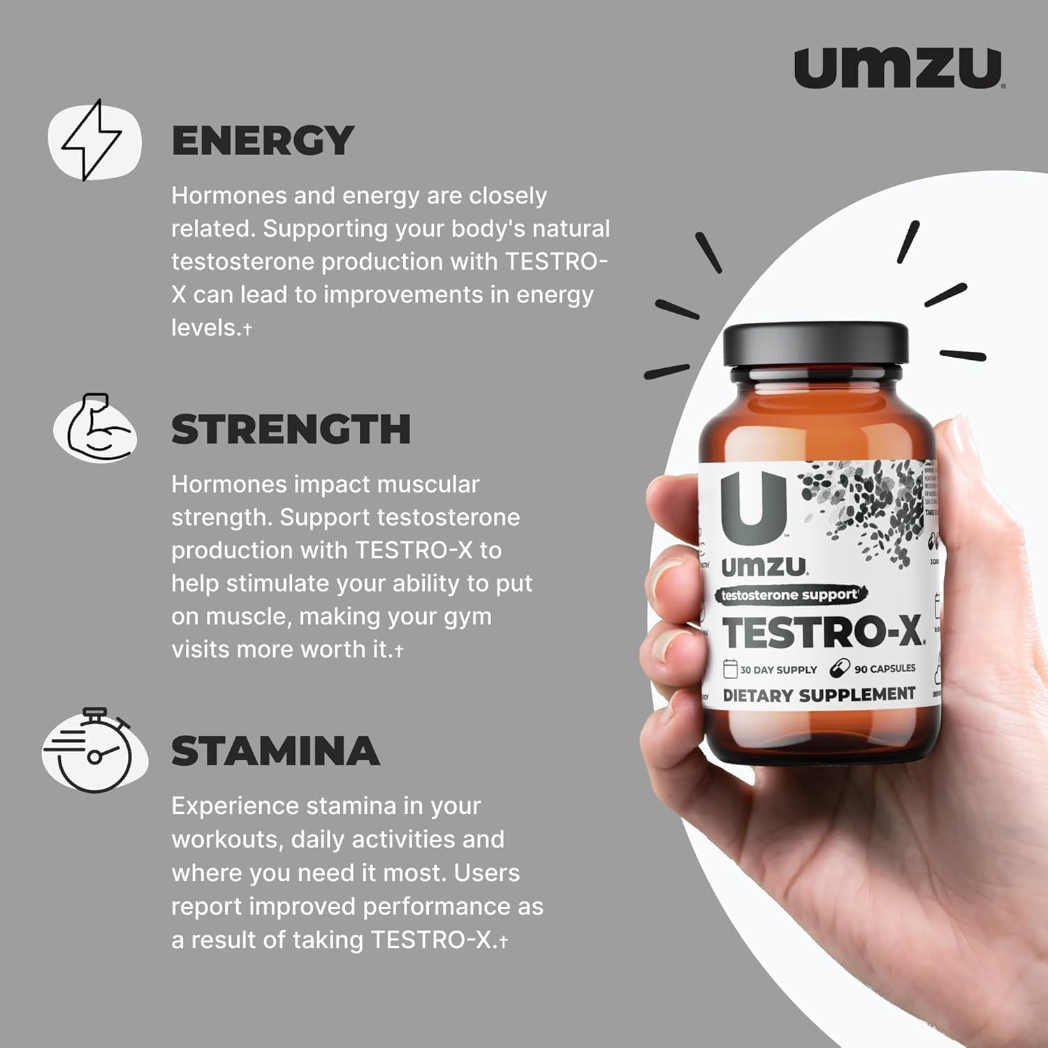 UMZU Testro-X Testosterone Supplement for Men | Support Energy, Strength, Stamina & Healthy T Levels (30 Day Supply)