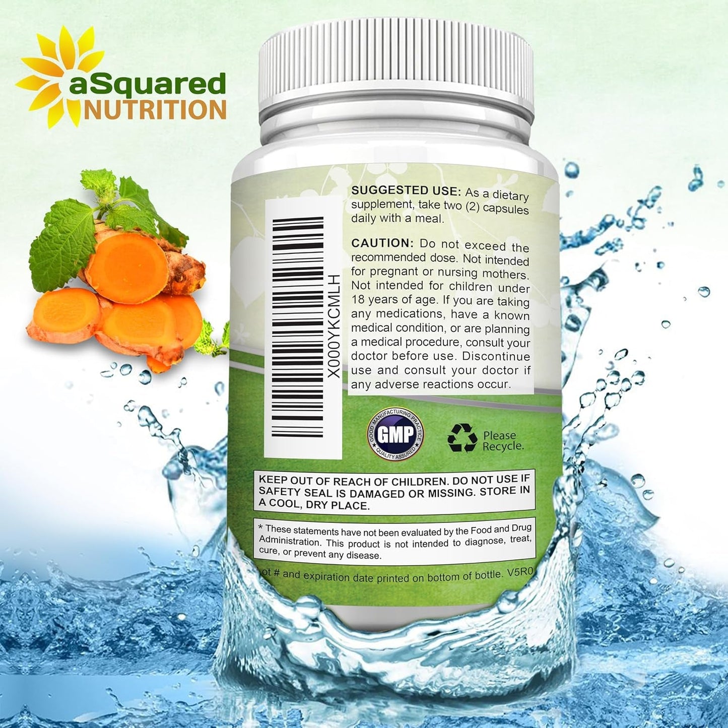 Asquared Nutrition Turmeric Curcumin 1300Mg with Bioperine Black Pepper Extract - 180 Capsules