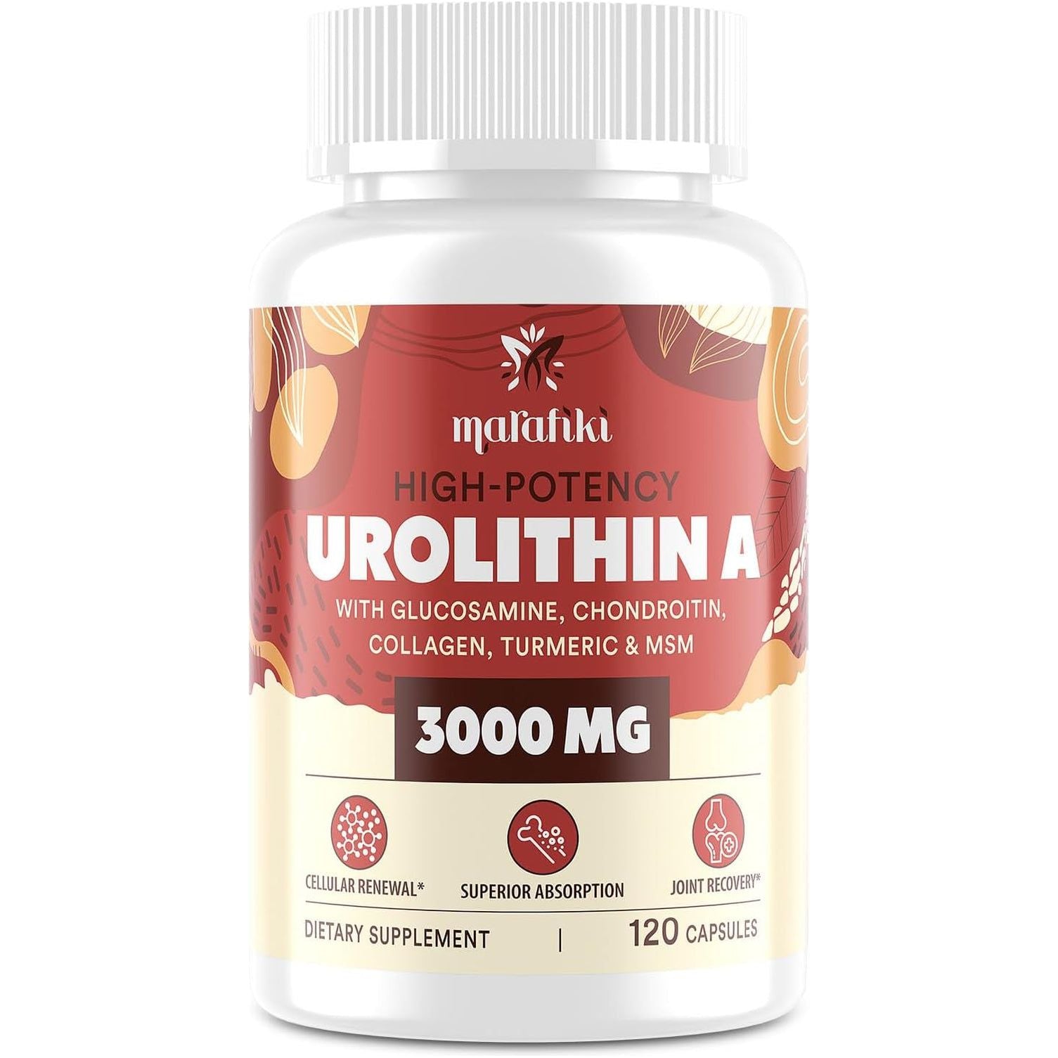Marafiki Urolithin a Supplement 2000Mg with Glucosamine, Chondroitin, Collagen & Turmeric - 120 Capsules