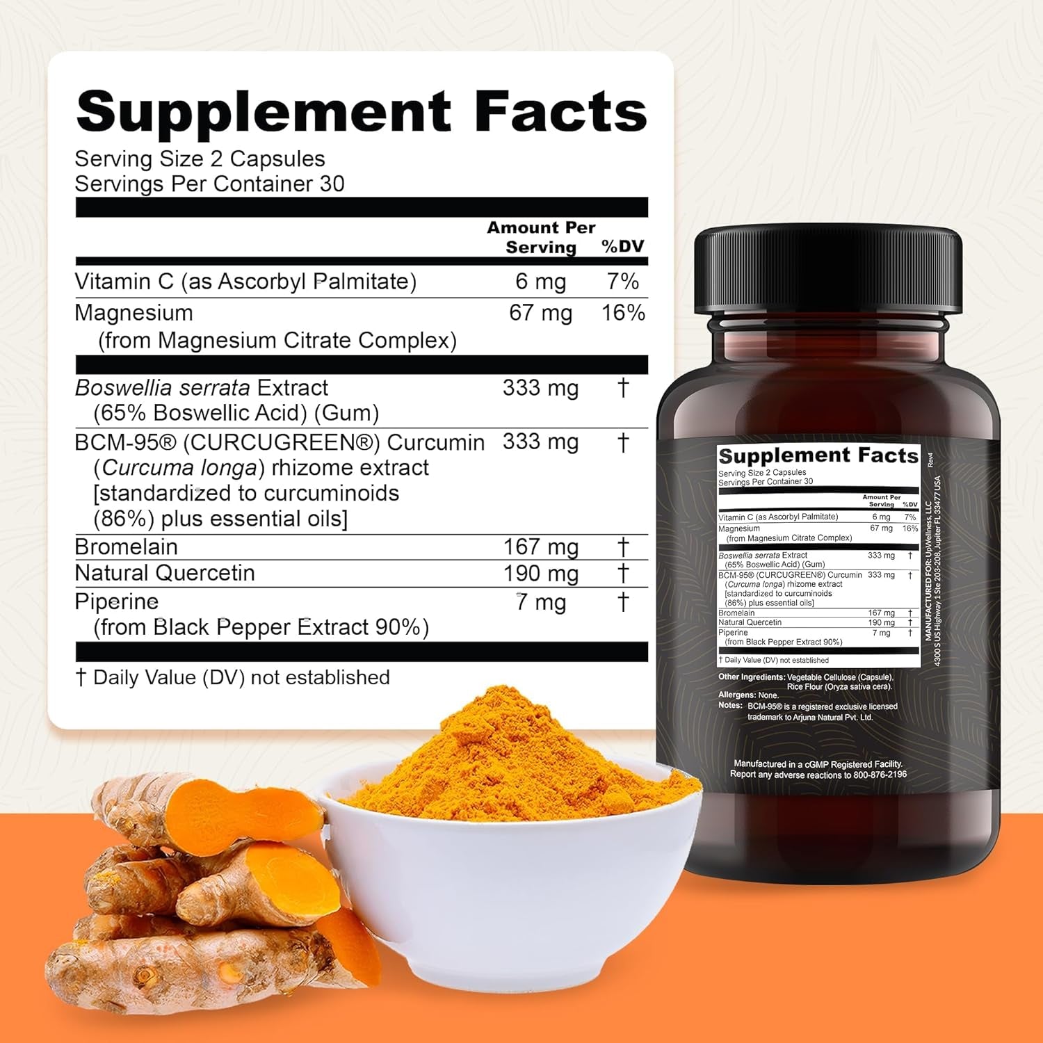 Golden Revive + Joint Support Supplement Featuring Turmeric with Black Pepper, Quercetin, and Magnesium - 60 Capsules