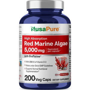 Nusapure Red Marine Algae 5,000Mg 200 Veggie Capsules (Non-Gmo & Soy Free) Bioperine