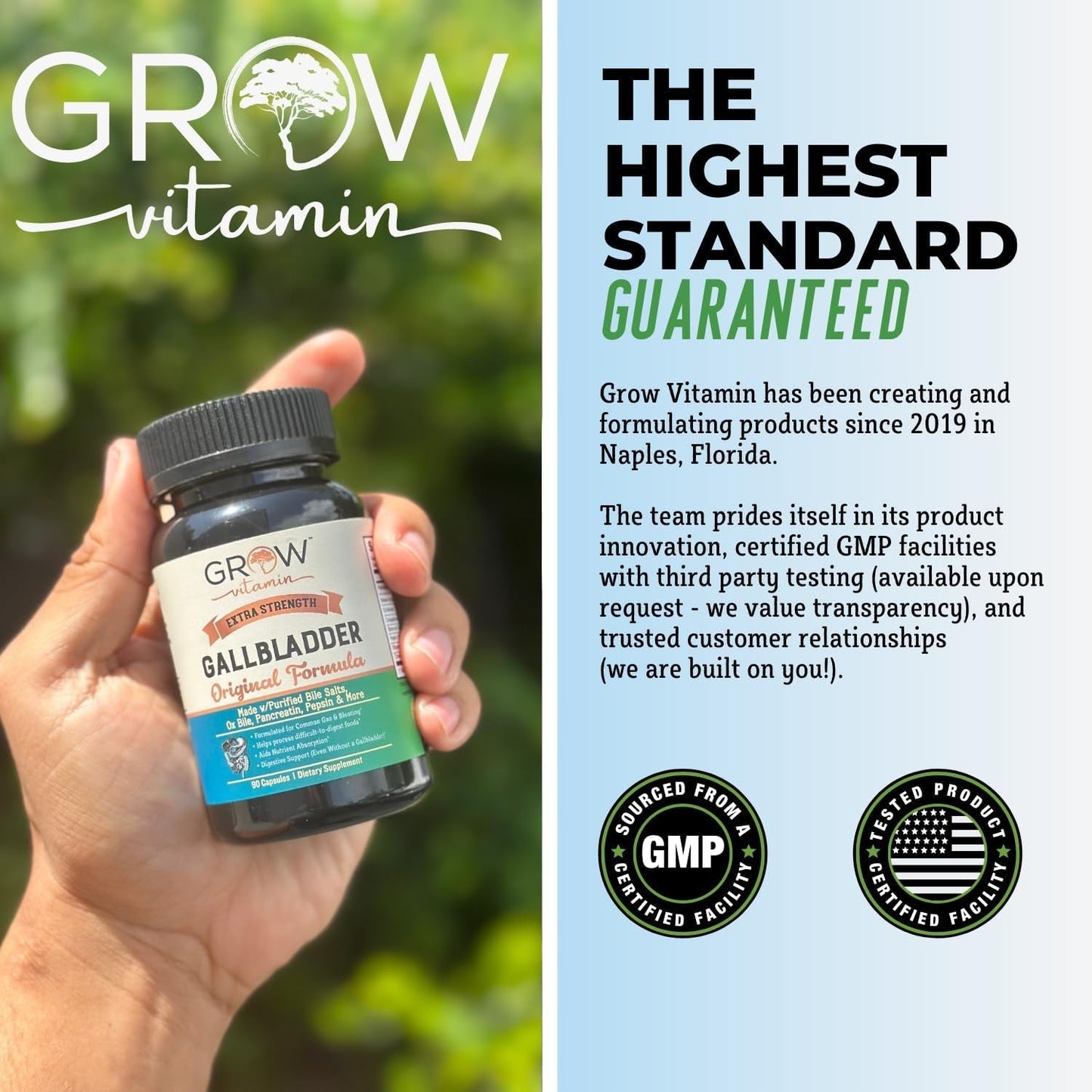 Grow Vitamin Original Gallbladder Formula, Made W/Purified Bile Salts & Ox Bile Digestive Enzymes 90 Capsules