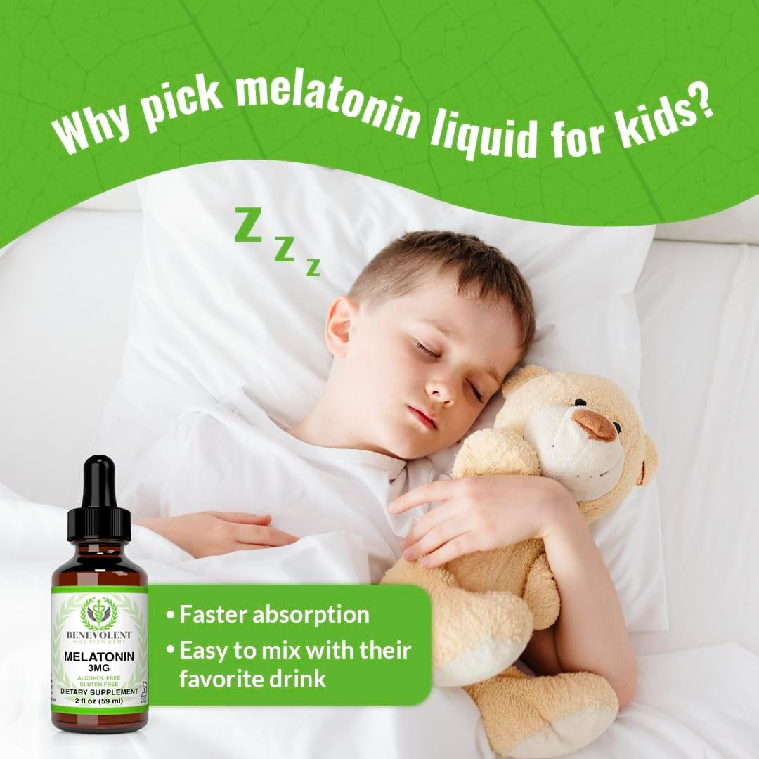 Benevolent Melatonin Liquid for Adults & Kids 3Mg 2 Month Supply