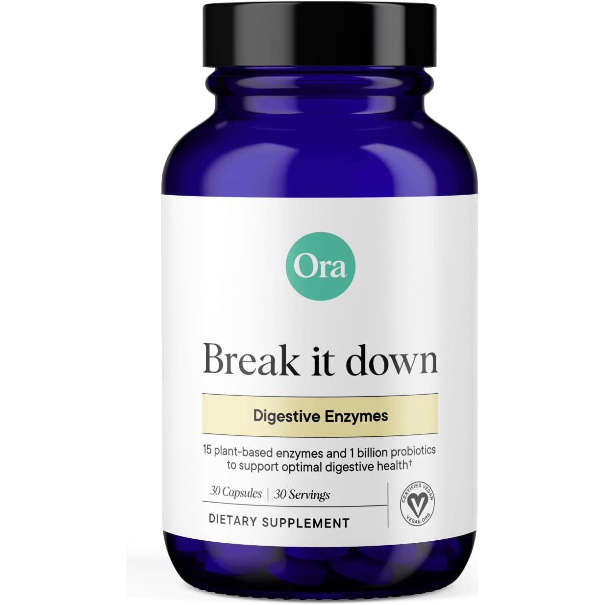 Ora Organic Multi-Enzyme Supplement for Digestion with Probiotics for Gut Health, Bloating, Constipation and Gas Relief - 30 Capsules