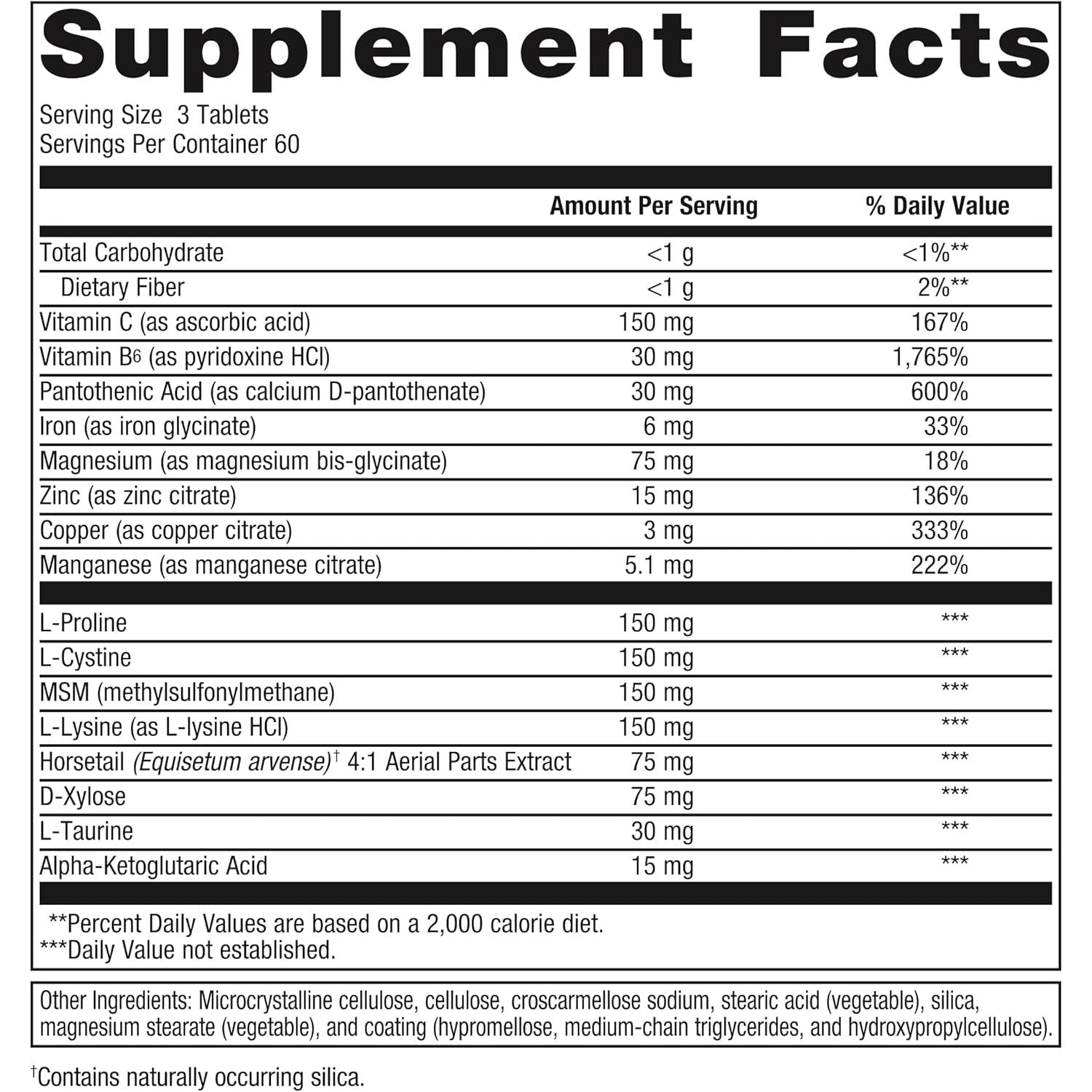 Metagenics Collagenics Nutritional Supplement Support for Connective Tissue and Collagen Tablet - 180 Count