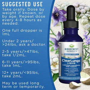 Ridgecrest Herbals Clearlungs Liquid Herbal Wellness Supplement (2 Fl Oz, 29 Servings)