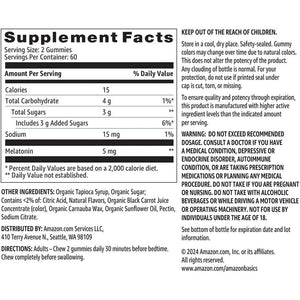 Amazon Basics Melatonin 5Mg, 120 Gummies Strawberry Flavor