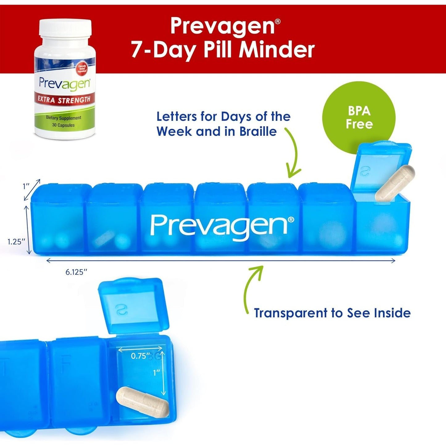 Prevagen Extra Strength 20Mg, 30 Capsules, with Apoaequorin & Vitamin D and 7-Day Pill Minder