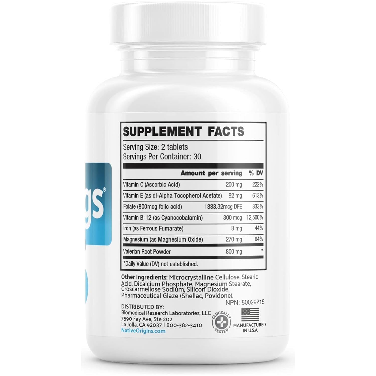 Natural for Natural Itching & Crawling , Tingling and Agitated Leg with Iron 60 Tablets